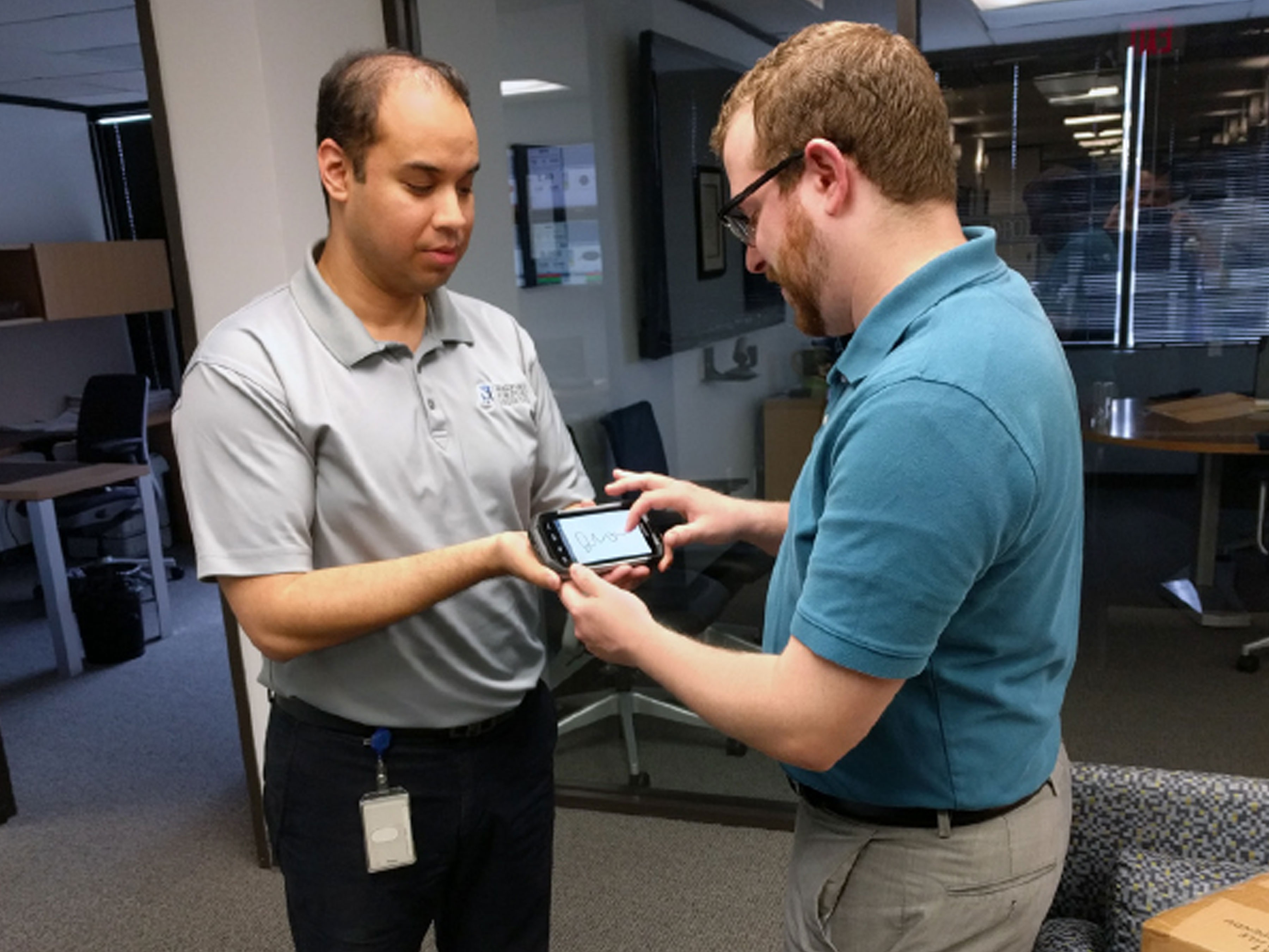 Airport employees using Zebra device